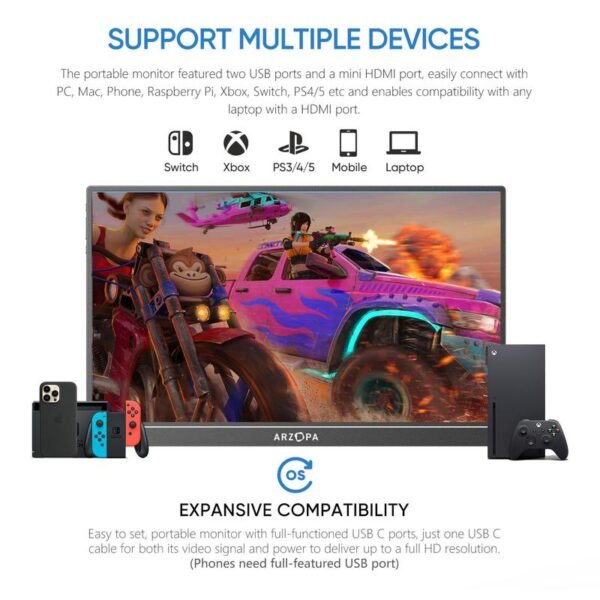 [Local Delivery] ARZOPA 16.1" Portable Monitor ?C 1080P FHD IPS 144Hz Display with HDMI/Type-C, Built-in Speakers & Smart Cover, Ideal for Laptop, PC, PS5 & Xbox - Image 3