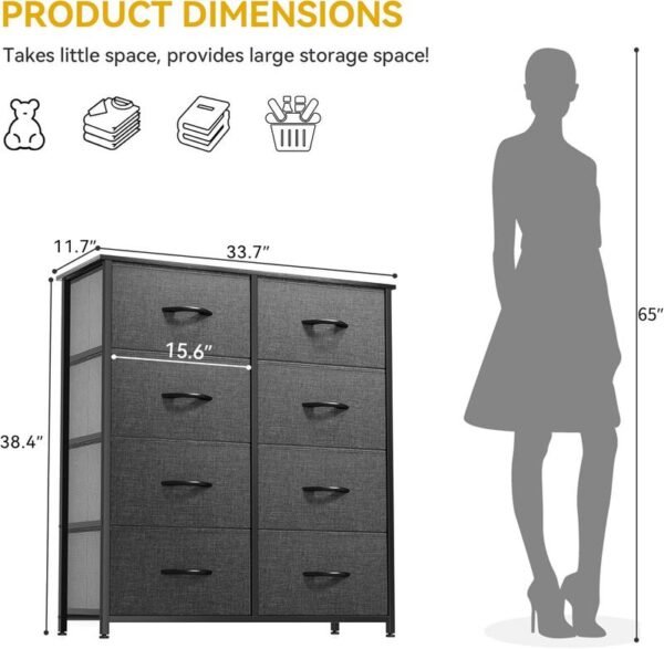 YITAHOME Fabric Chest of Drawers – 8-Drawer Tall Storage Dresser & Bedroom Organizer Cabinet - Image 2