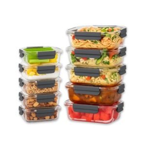 Straame Glass Meal Prep Containers with Airtight Lids – Set of 10 – Reusable Glass Food Storage Containers with Lids – Leakproof, Freezer, Oven, Microwave & Dishwasher Safe